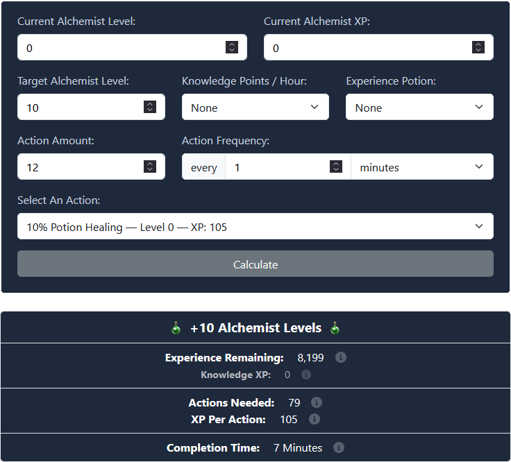 Brighter Shores Alchemist Calculator Example